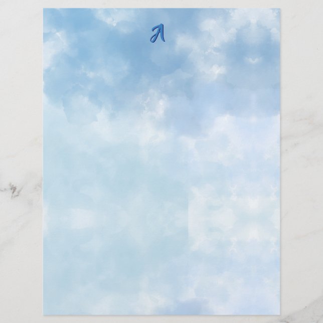 Soft Blue Sky Watercolor Cloud Custom Letterhead (Front)