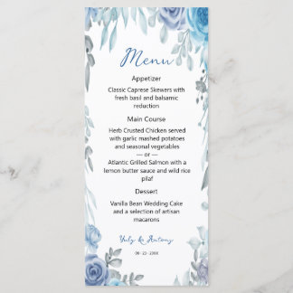 Soft Blue Slate Watercolor Botanical Dinner Menu
