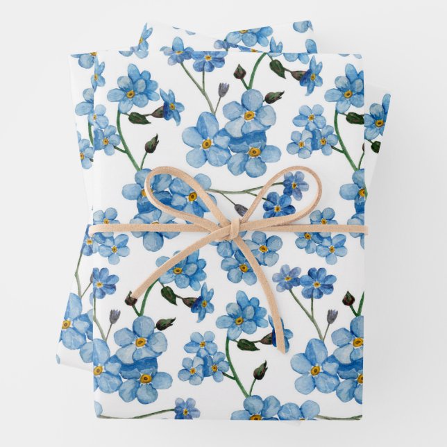 Soft Blue Spring Floral Pattern | Forget-Me-Not Wrapping Paper Sheet (In situ)