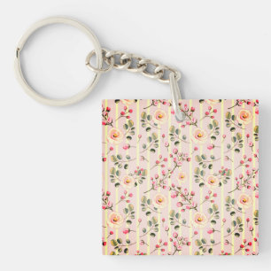 Soft Blue Stripe Floral  Key Ring
