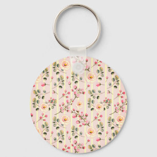 Soft Blue Stripe Floral  Key Ring