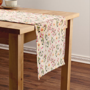 Soft Blue Stripe Floral  Short Table Runner