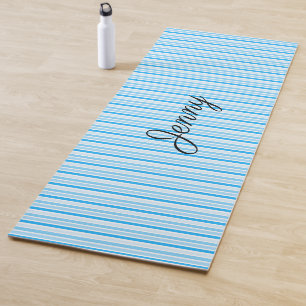 Soft Blue Striped Personalised Yoga Mat