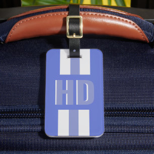 Soft blue striped Shadow monogrammed retro groovy Luggage Tag