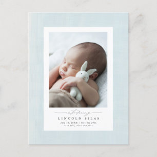Soft blue textured frame new baby announcement pos postcard
