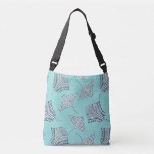 Soft Blue Tribal Stingrays Crossbody Bag