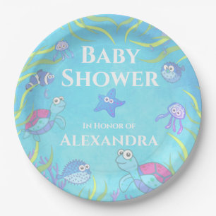 Soft Blue Under the Sea Boy Baby Shower  Paper Pla Plate