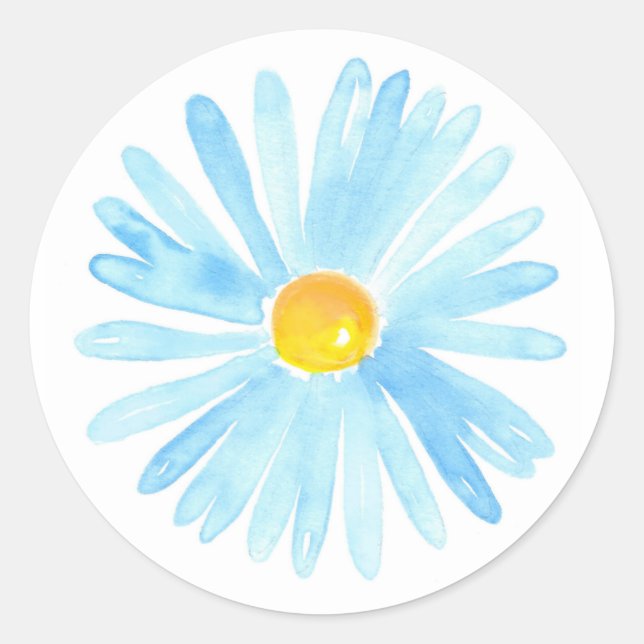 Soft Blue Watercolor Aster Classic Round Sticker (Front)