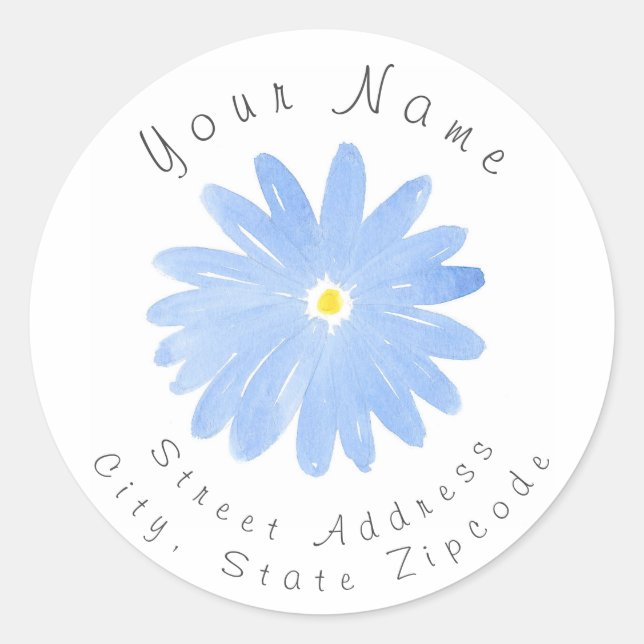'Soft Blue Watercolor Daisy' Address Label (Front)