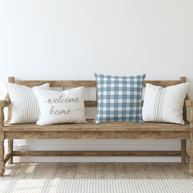 Soft Blue Watercolor Farmhouse Plaid Cushion (Creator Uploaded)