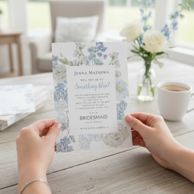 Soft Blue Watercolor Floral Bridesmaid Proposal Invitation (Creator Uploaded)