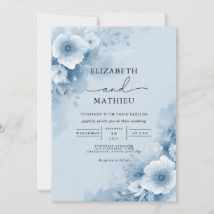 Soft Blue Watercolor Floral Wedding Invitation