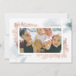 Soft Blue Watercolor Flower Holiday Photo Card