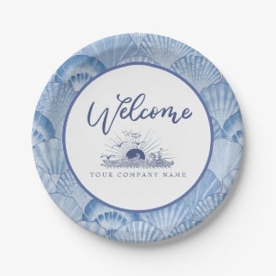 Soft Blue Watercolor Seashell Custom Paper Plates
