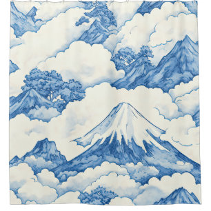 Soft Blue Watercolor Snow Mountain Landscape Shower Curtain