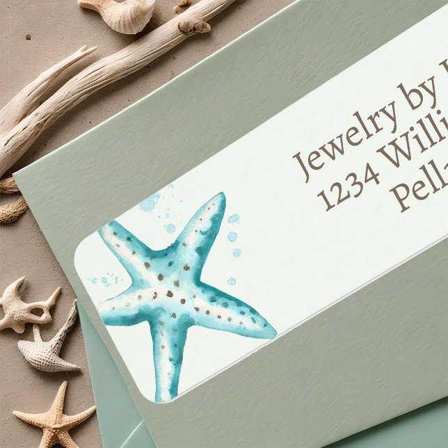 Soft Blue Watercolor Starfish Stylish Ocean Beach (Watercolor starfish stylish ocean beach aqua blue Summer return address labels
)