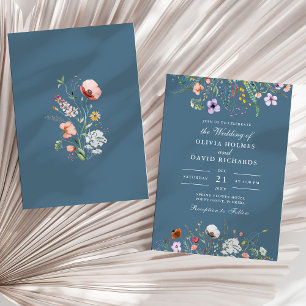 Soft Blue Watercolor Wildflower Meadow Wedding Invitation