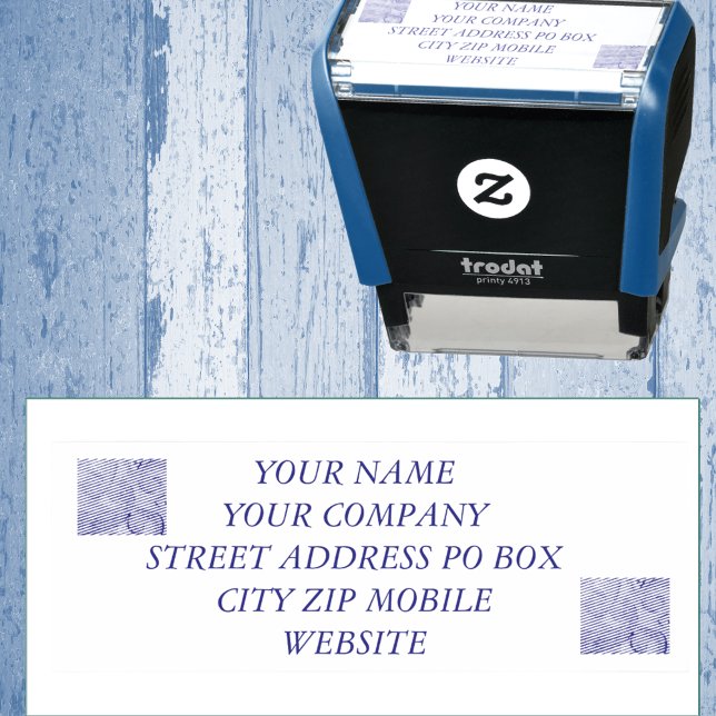 Soft Blue Wave Swirl Pattern Self-inking Stamp (aFor when a  subtle design is preferred.)