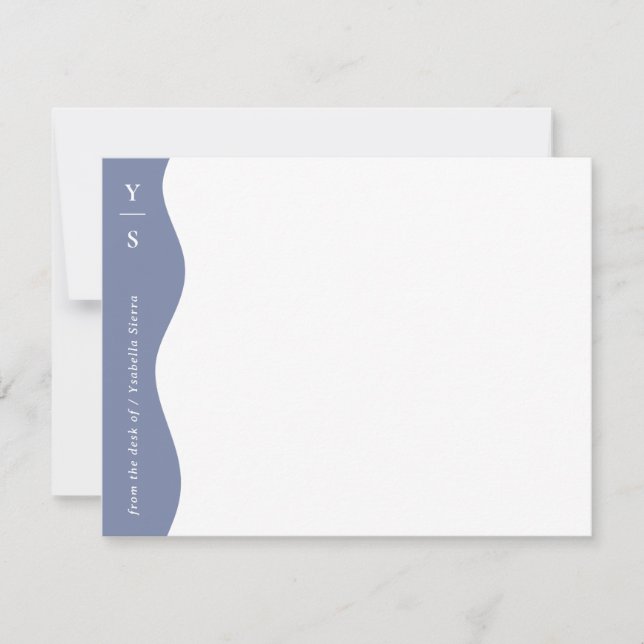 Soft Blue Wavy Bold Initials Modern Card (Front)