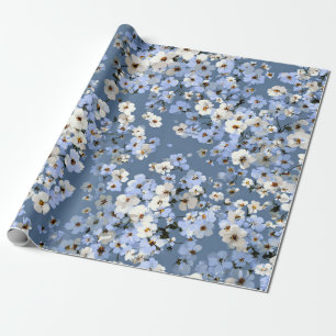 Soft Blue White Ditsy Flower Pastel Boho 70s  Wrapping Paper