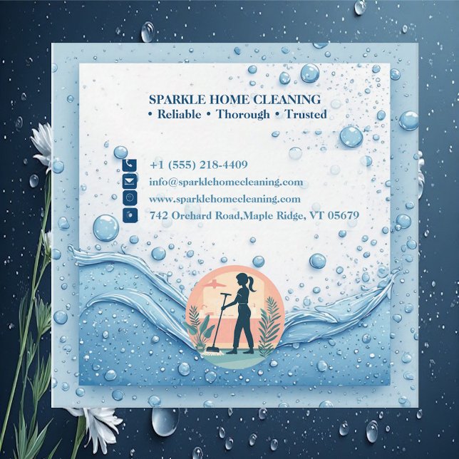 Soft Blue White Professional Sparkle Cleaning Chic Square Business Card (Soft Blue White Professional Sparkle Cleaning Chic Square Business Card)