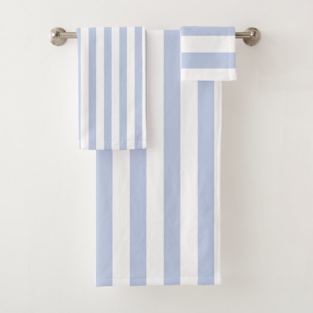 Soft Blue White Vertical Stripe Pattern Art Bath Towel Set (Insitu)