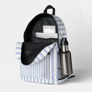 Soft Blue White Vertical Stripe Pattern Art Printed Backpack