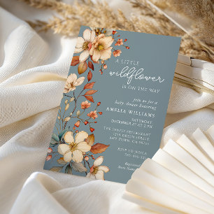 Soft Blue Wildflower Baby Shower Elegant Script Invitation