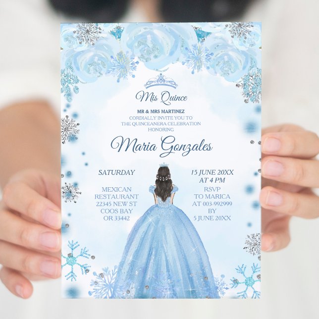 Soft Blue Winter Princess Quinceanera Invitation (Creator Uploaded)