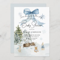 Soft Blue Winter Wonderland Bunny Bow Baby Shower