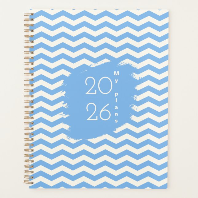 Soft blue zigzag pattern design planner 2026 (Front)