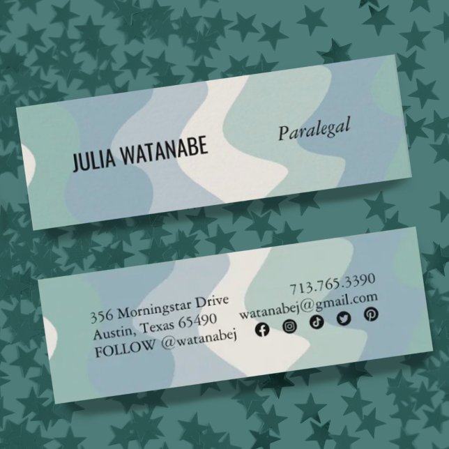 Soft Blues Handmade Wavy Stripes w Social Icons Mini Business Card (Creator Uploaded)