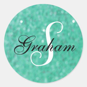 Soft Blur Monogram Sparkle Classic Round Sticker