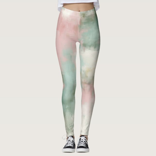 Soft Blush Abstract Watercolor Leggings (Front)