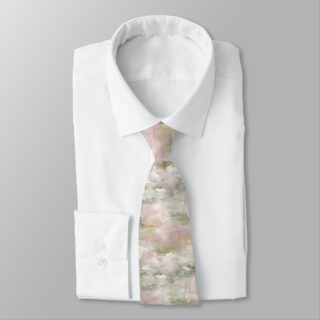 Soft Blush Abstract Watercolor Tie (Tied)