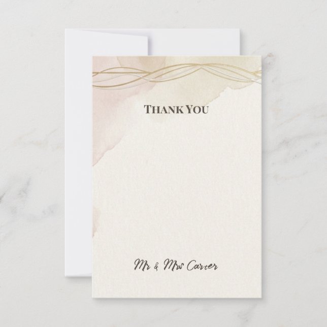 Soft Blush Abstract Wedding Thank You Card (Front)
