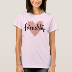 Soft Blush and Black Hand-Drawn Heart Friendship T-Shirt