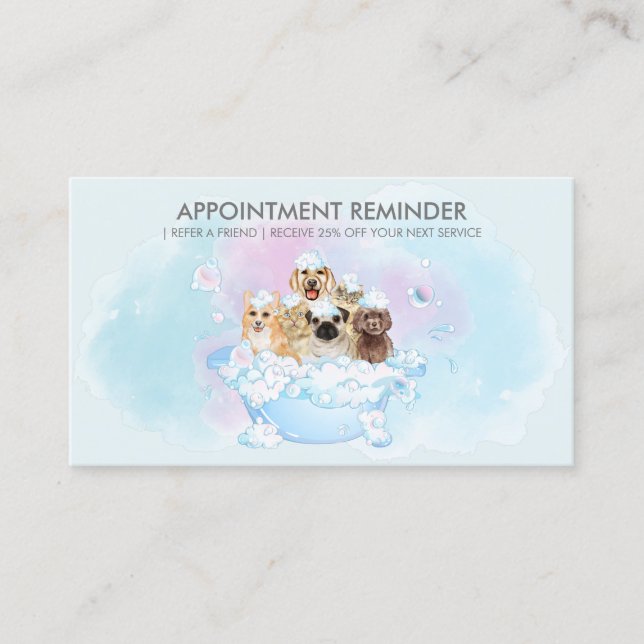 Soft Blush Blue Dogs cats spa Groomer Appointment Business Card (Front)