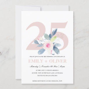 SOFT BLUSH BLUE FLORAL 25TH ANY YEAR ANNIVERSARY INVITATION
