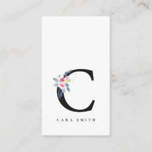 SOFT BLUSH BLUE FLORAL ALPHABETS NAME LETTER C BUSINESS CARD