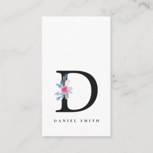 SOFT BLUSH BLUE FLORAL ALPHABETS NAME LETTER D BUSINESS CARD