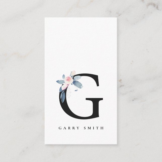 SOFT BLUSH BLUE FLORAL ALPHABETS NAME LETTER G BUSINESS CARD (Front)