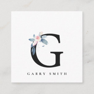 SOFT BLUSH BLUE FLORAL ALPHABETS NAME LETTER G SQUARE BUSINESS CARD