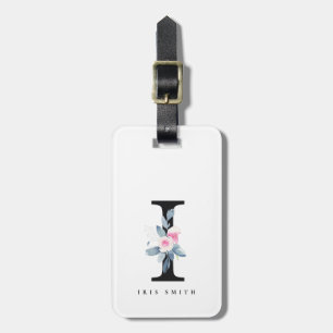 SOFT BLUSH BLUE FLORAL ALPHABETS NAME LETTER I LUGGAGE TAG