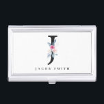 SOFT BLUSH BLUE FLORAL ALPHABETS NAME LETTER J BUSINESS CARD HOLDER<br><div class="desc">If you need any further customisation please feel free to message me on yellowfebstudio@gmail.com.</div>