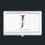 SOFT BLUSH BLUE FLORAL ALPHABETS NAME LETTER J BUSINESS CARD HOLDER<br><div class="desc">If you need any further customisation please feel free to message me on yellowfebstudio@gmail.com.</div>