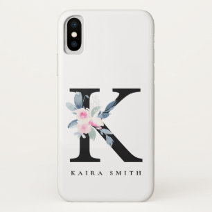 SOFT BLUSH BLUE FLORAL ALPHABETS NAME LETTER K Case-Mate iPhone CASE