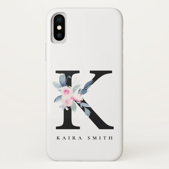 SOFT BLUSH BLUE FLORAL ALPHABETS NAME LETTER K Case-Mate iPhone CASE (Back)