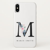 SOFT BLUSH BLUE FLORAL ALPHABETS NAME LETTER M