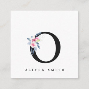 SOFT BLUSH BLUE FLORAL ALPHABETS NAME LETTER O SQUARE BUSINESS CARD